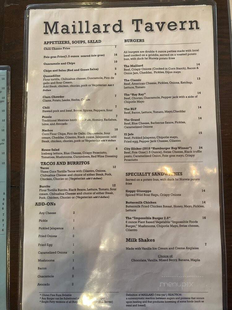 Maillard Tavern - Chicago, IL menu_pic
