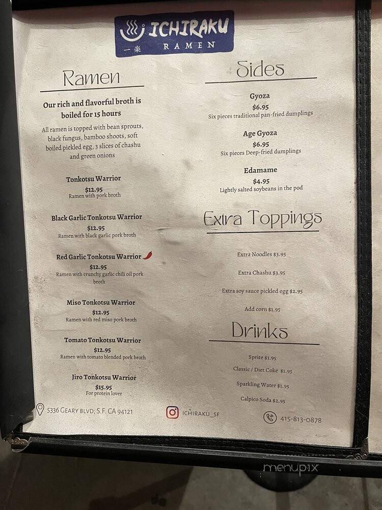 Ichiraku Ramen - San Francisco, CA menu_pic