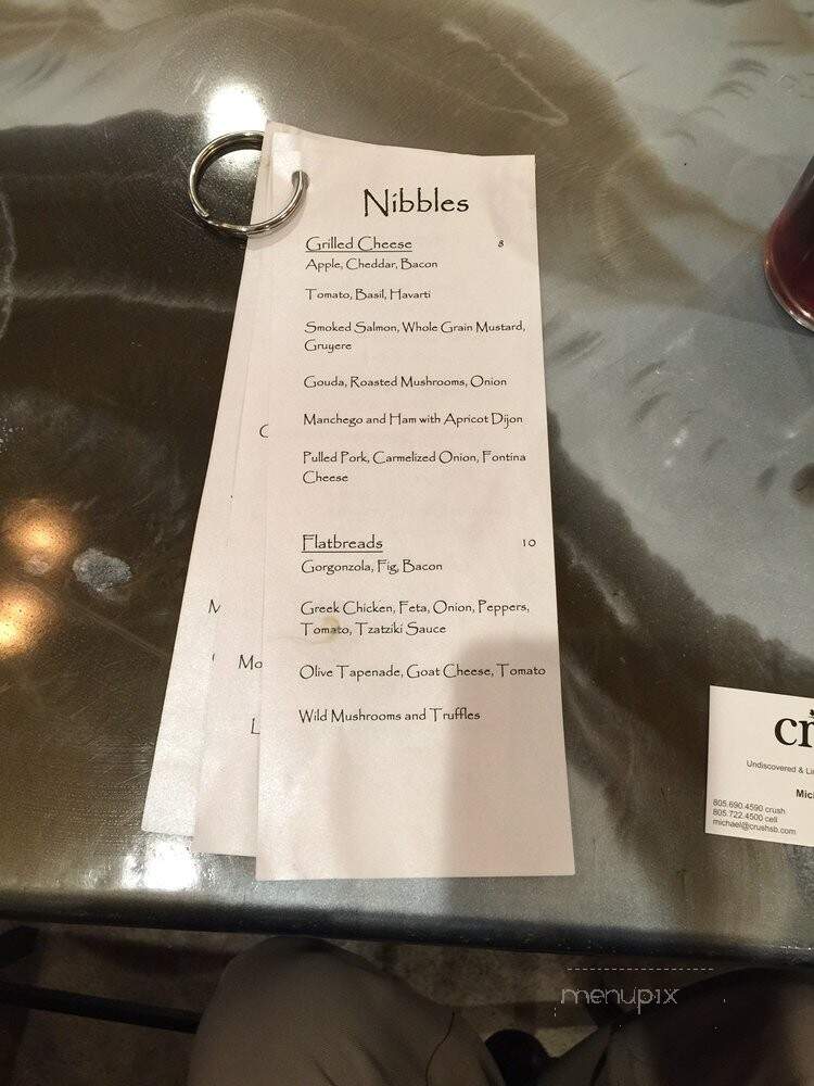 Crush Tasting Room & Kitchen - Santa Barbara, CA menu_pic