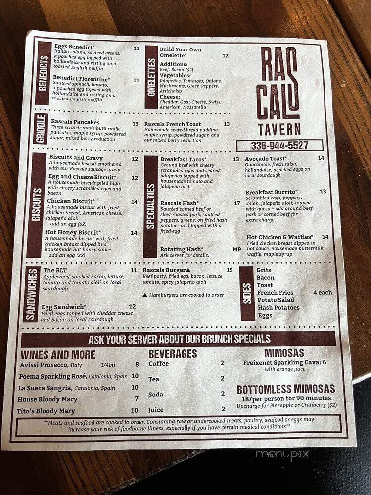 Rascals Tavern - Greensboro, NC menu_pic