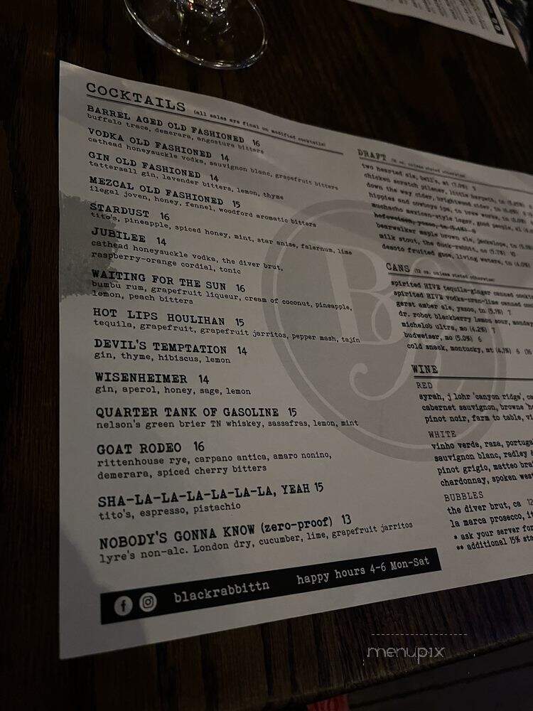 Black Rabbit - Nashville, TN menu_pic