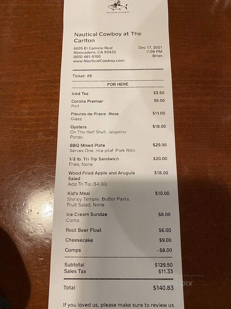 Nautical Cowboy at The Carlton - Atascadero, CA menu_pic