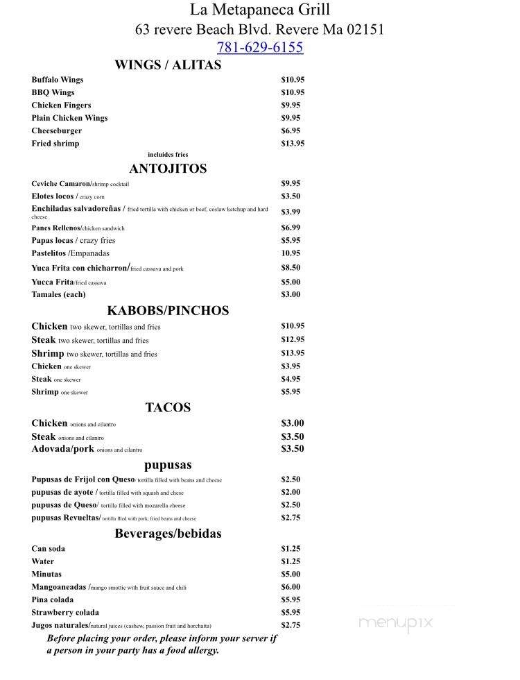 La Metapaneca Grill - Revere, MA menu_pic