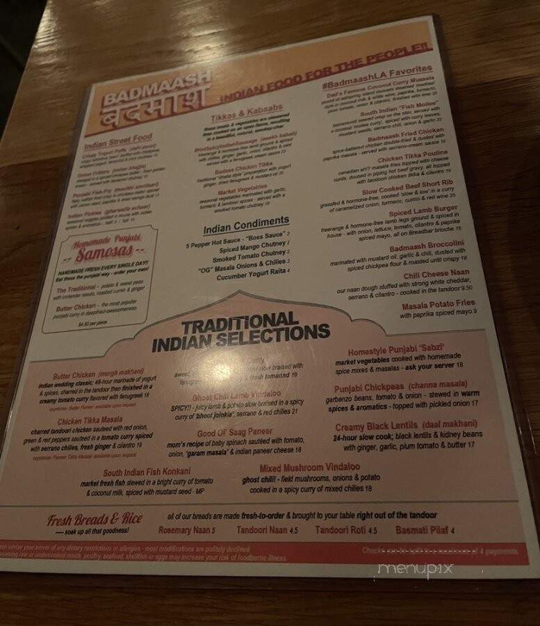 Badmaash - Los Angeles, CA menu_pic