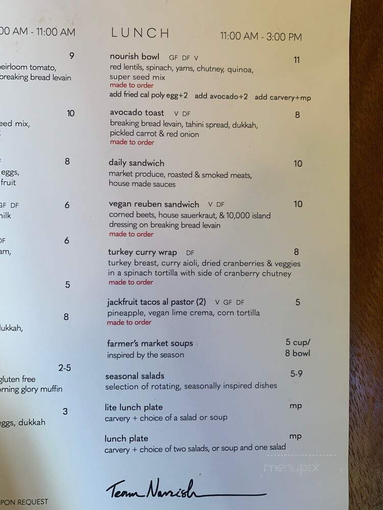 Nourish - San Luis Obispo, CA menu_pic