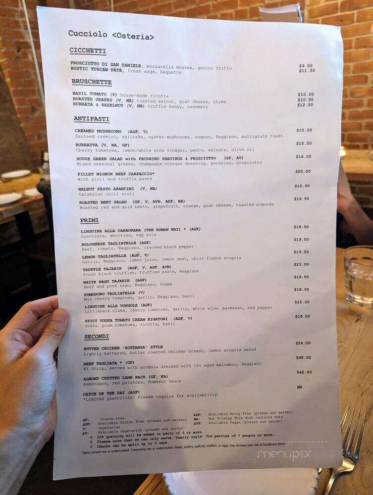 Cucciolo Osteria - Durham, NC menu_pic