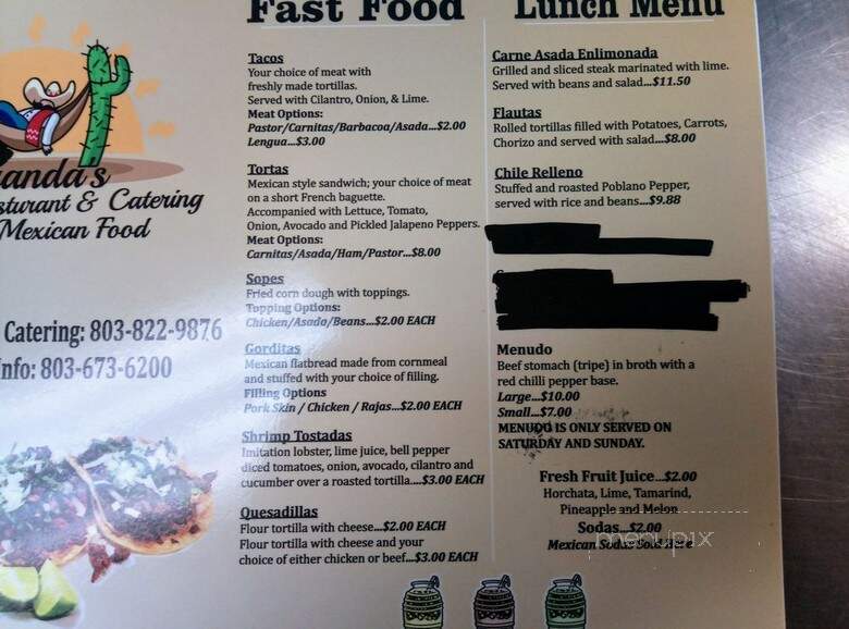 Aranda's Mini Restaurant & Catering - Lexington, SC menu_pic