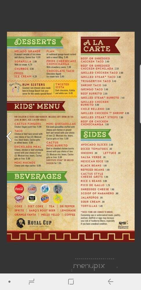 Cactus Cantina Mexican Grill of Fairhope - Fairhope, AL menu_pic