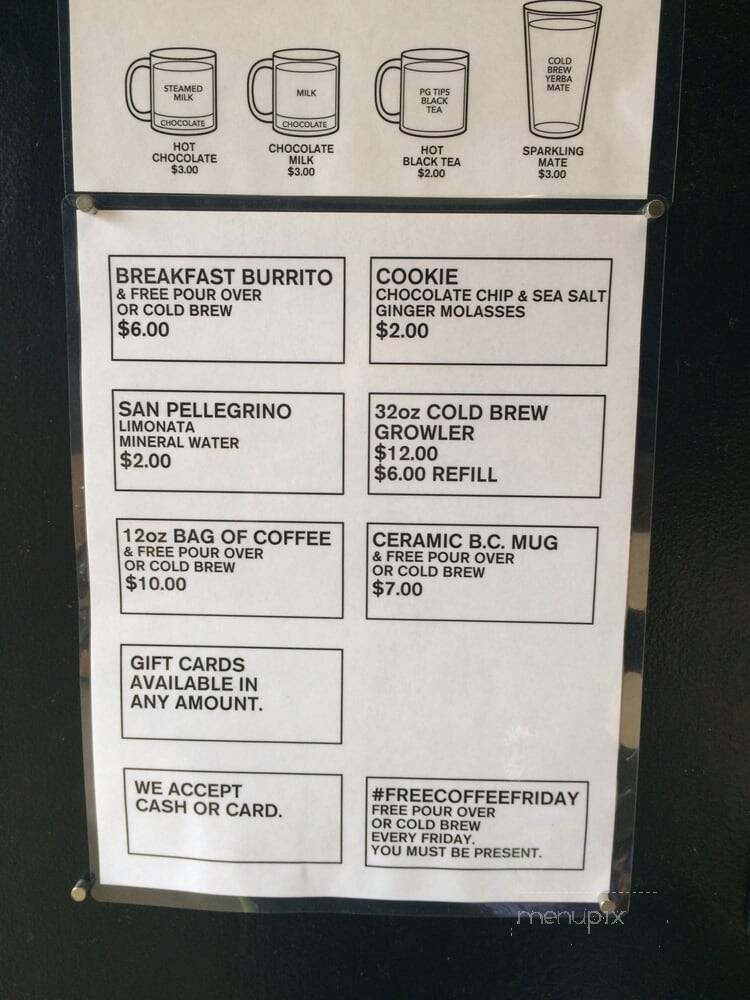 Bicycle Coffee - Oakland, CA menu_pic