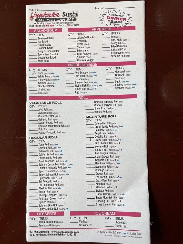 Honkaku Sushi - Glendale Heights, IL menu_pic