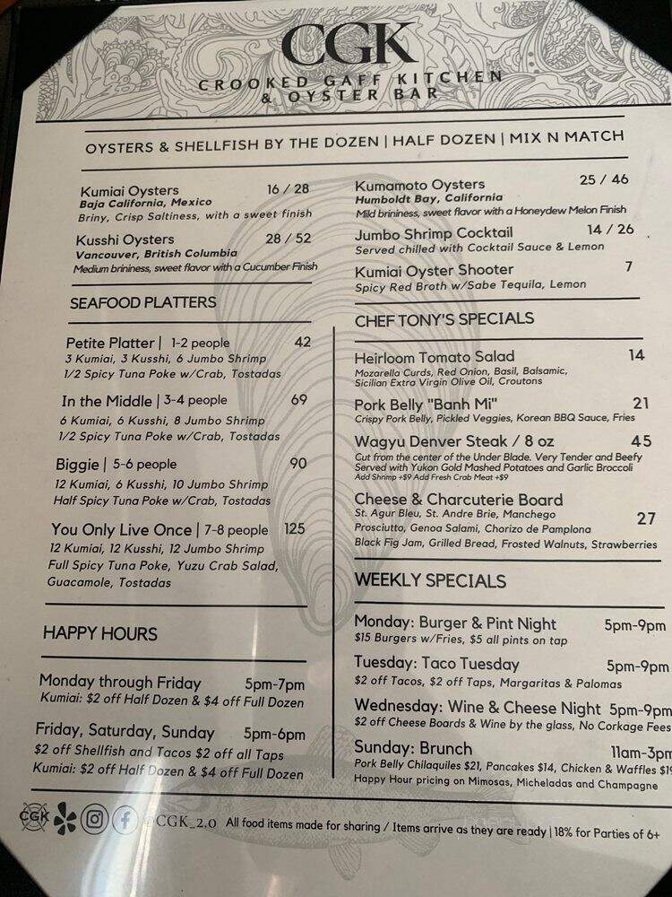 Crooked Gaff Kitchen - Whittier, CA menu_pic