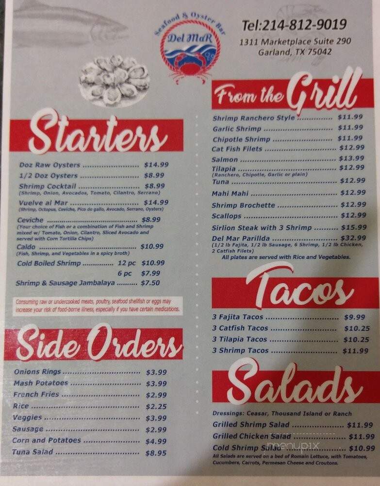 Del Mar Seafood & Oyster Bar - Garland, TX menu_pic