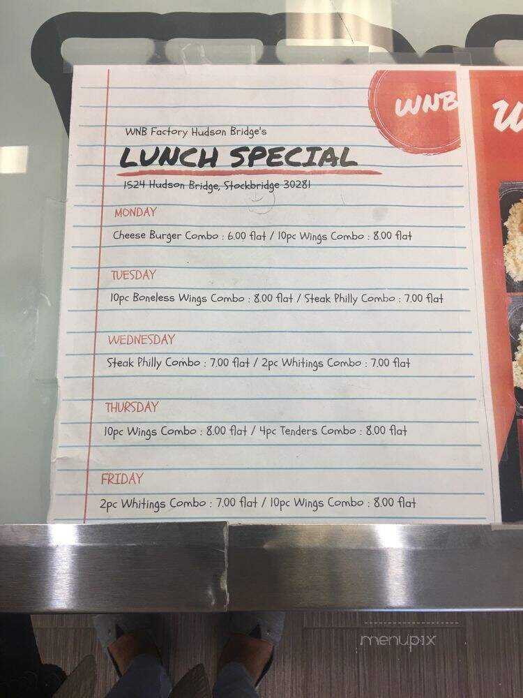 WNB Factory Wings & Burger - Stockbridge, GA menu_pic