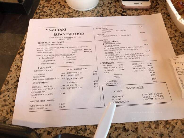 Yami Yaki - Los Angeles, CA menu_pic