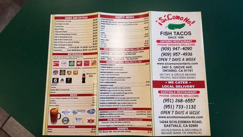 Si Como No! - Eastvale, CA menu_pic