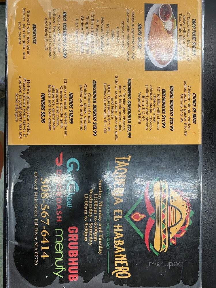 Taqueria El Habanero - Fall River, MA menu_pic