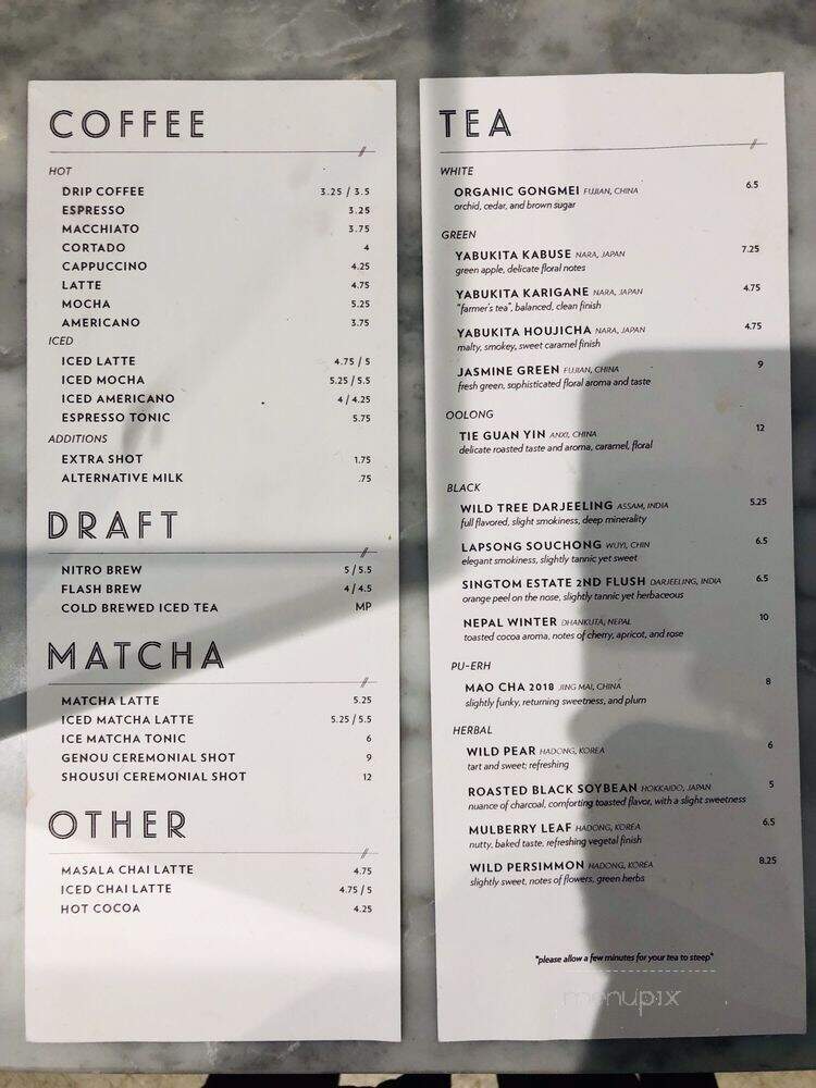 Interlude Coffee & Tea - New York, NY menu_pic