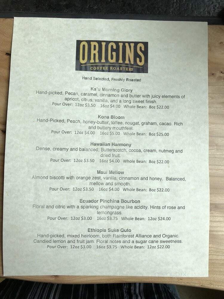 Origins Coffee Roasters - Redmond, WA menu_pic
