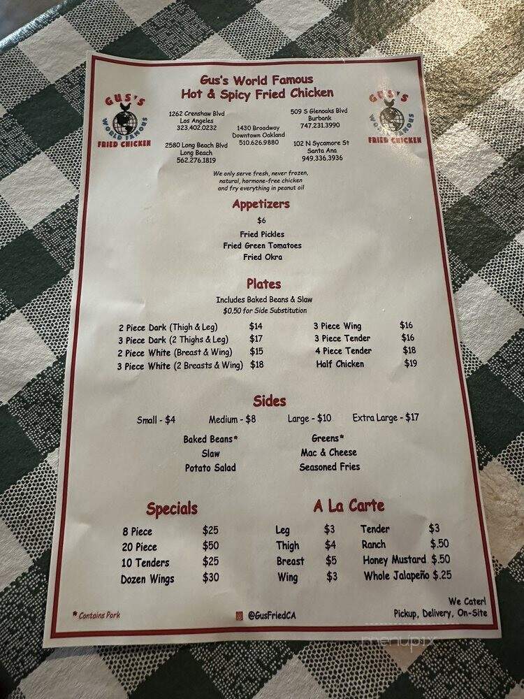 Gus's World Famous Fried Chicken - Long Beach, CA menu_pic