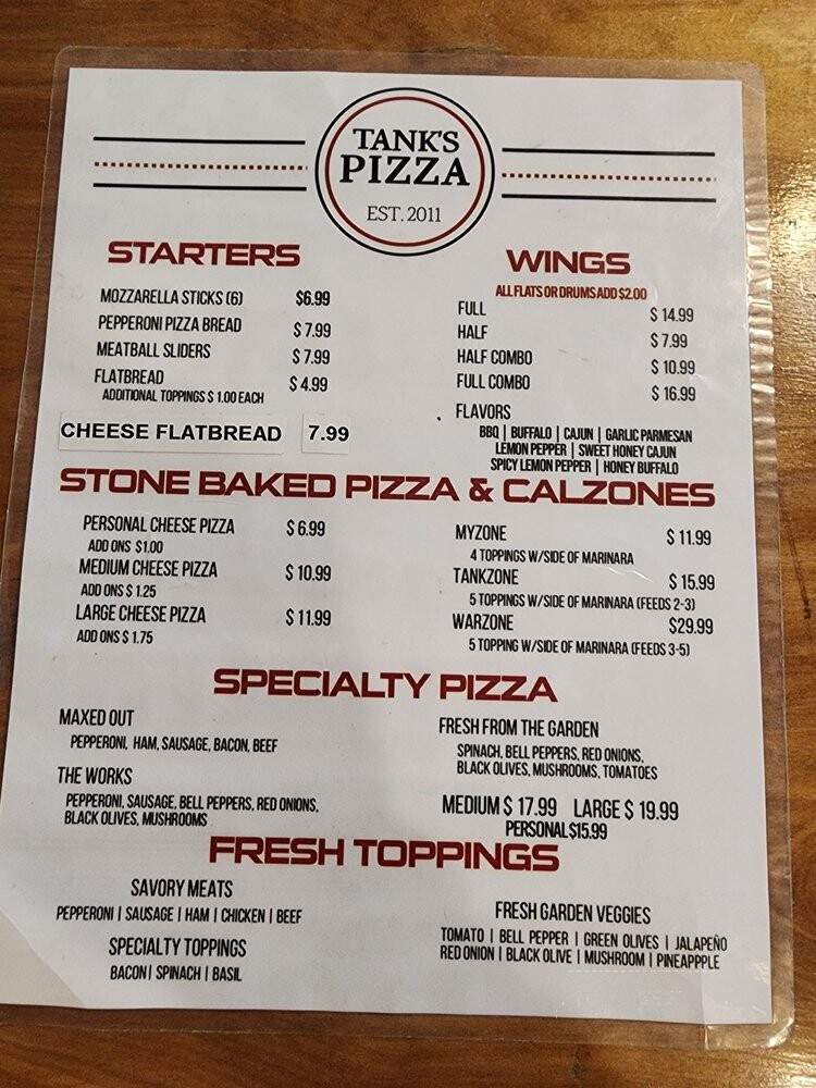 Tank's Pizza - San Antonio, TX menu_pic