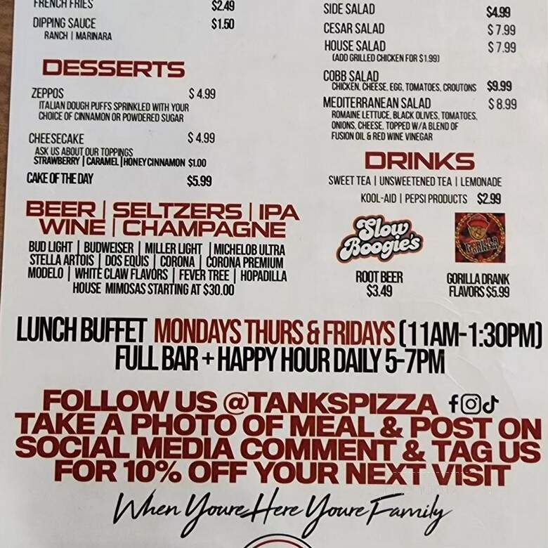 Tank's Pizza - San Antonio, TX menu_pic
