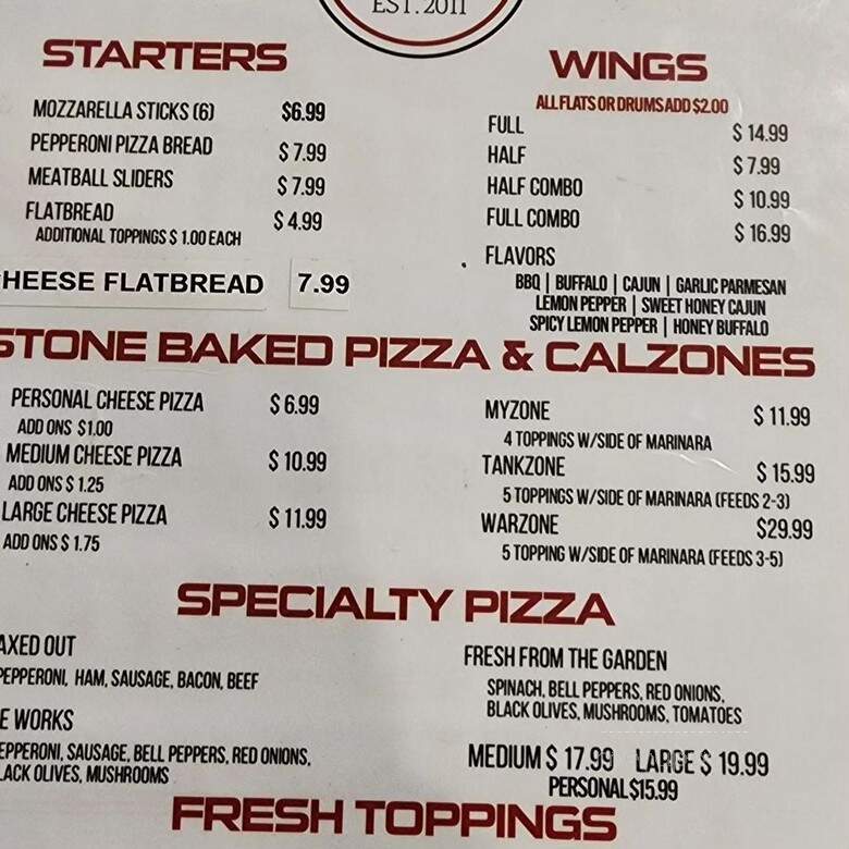 Tank's Pizza - San Antonio, TX menu_pic