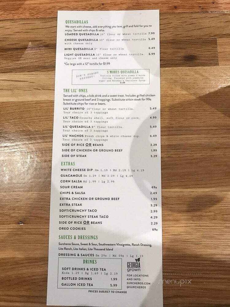 Surcheros Fresh Grill - Hinesville, GA menu_pic