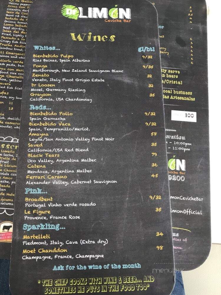 Dr. Limon Ceviche Bar - Weston, FL menu_pic