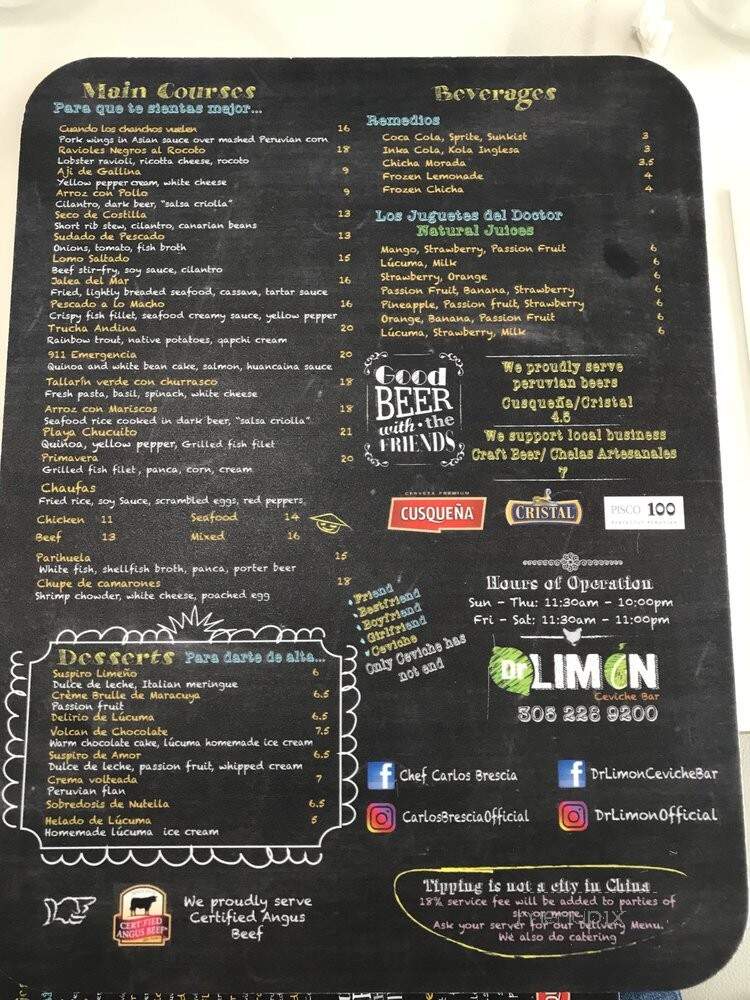 Dr. Limon Ceviche Bar - Weston, FL menu_pic