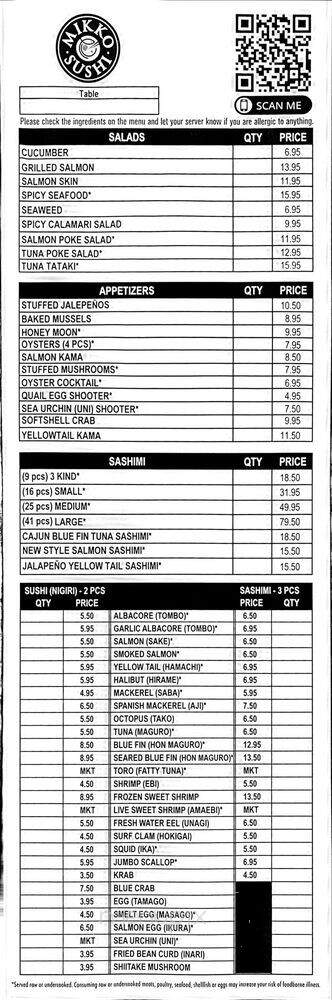 Mikko Sushi - Vista, CA menu_pic