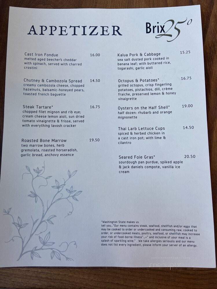 Brix 25 - Gig Harbor, WA menu_pic