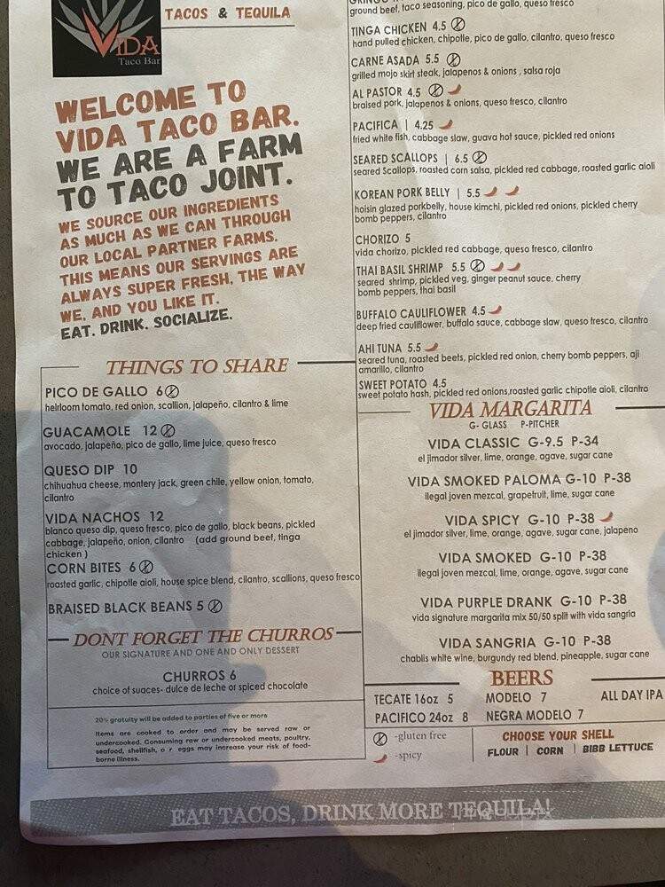 Vida Taco Bar - Baltimore, MD menu_pic