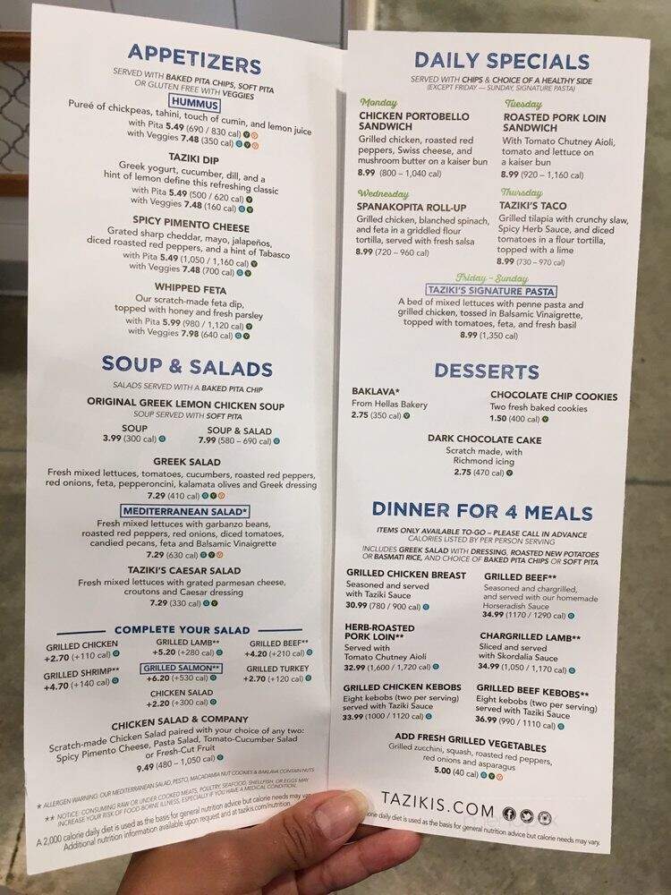Taziki's Mediterranean Cafe - Raleigh, NC menu_pic