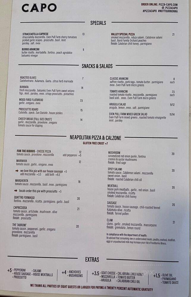 Pizza Capo - McMinnville, OR menu_pic