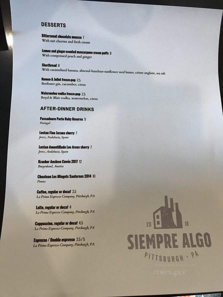 Siempre Algo - Pittsburgh, PA menu_pic