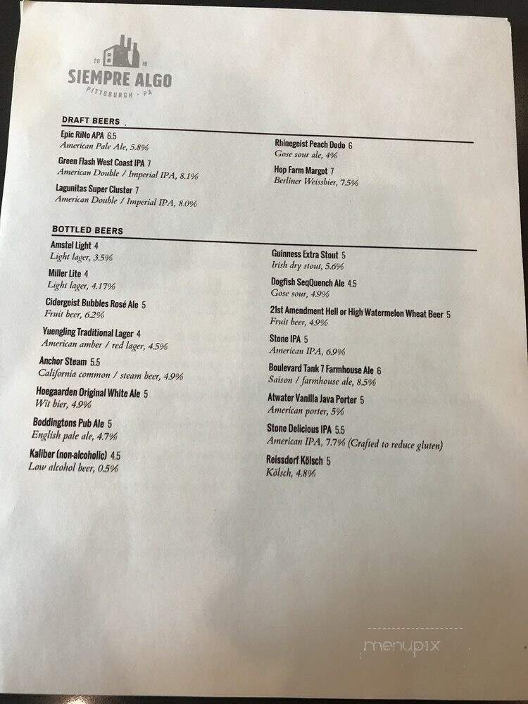 Siempre Algo - Pittsburgh, PA menu_pic