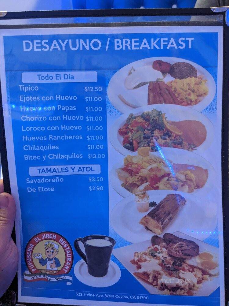 El Jireh Pupuseria y Restaurant - West Covina, CA menu_pic