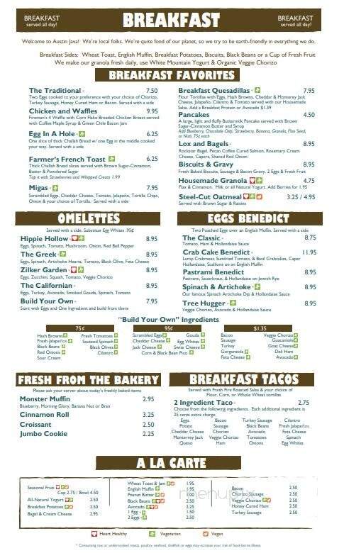 Austin Java - Dripping Springs, TX menu_pic