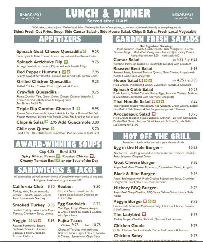 Austin Java - Dripping Springs, TX menu_pic