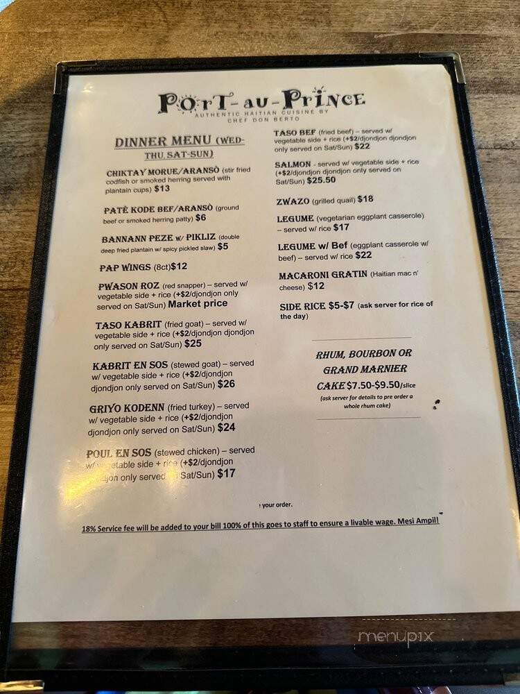 Port-au-Prince Authentic Haitian Cuisine by Don Berto's Kitchen - Silver Spring, MD menu_pic