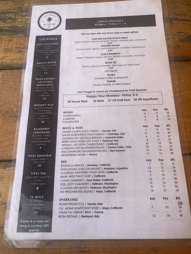 The Tipsy Oak - Arlington, TX menu_pic