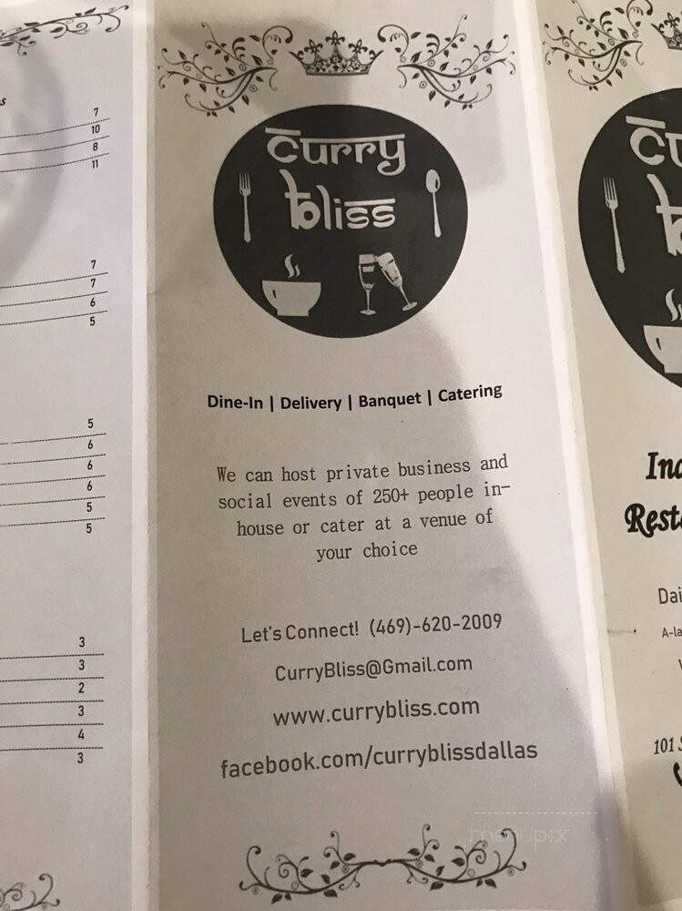 Curry Bliss - Richardson, TX menu_pic