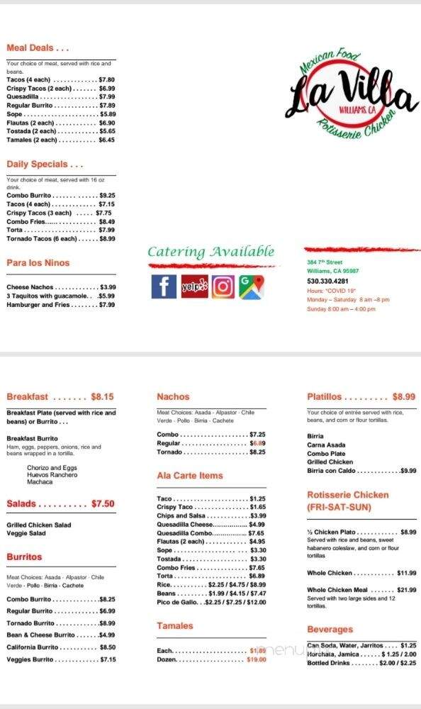 La Villa Mexican Fast Food - Williams, CA menu_pic