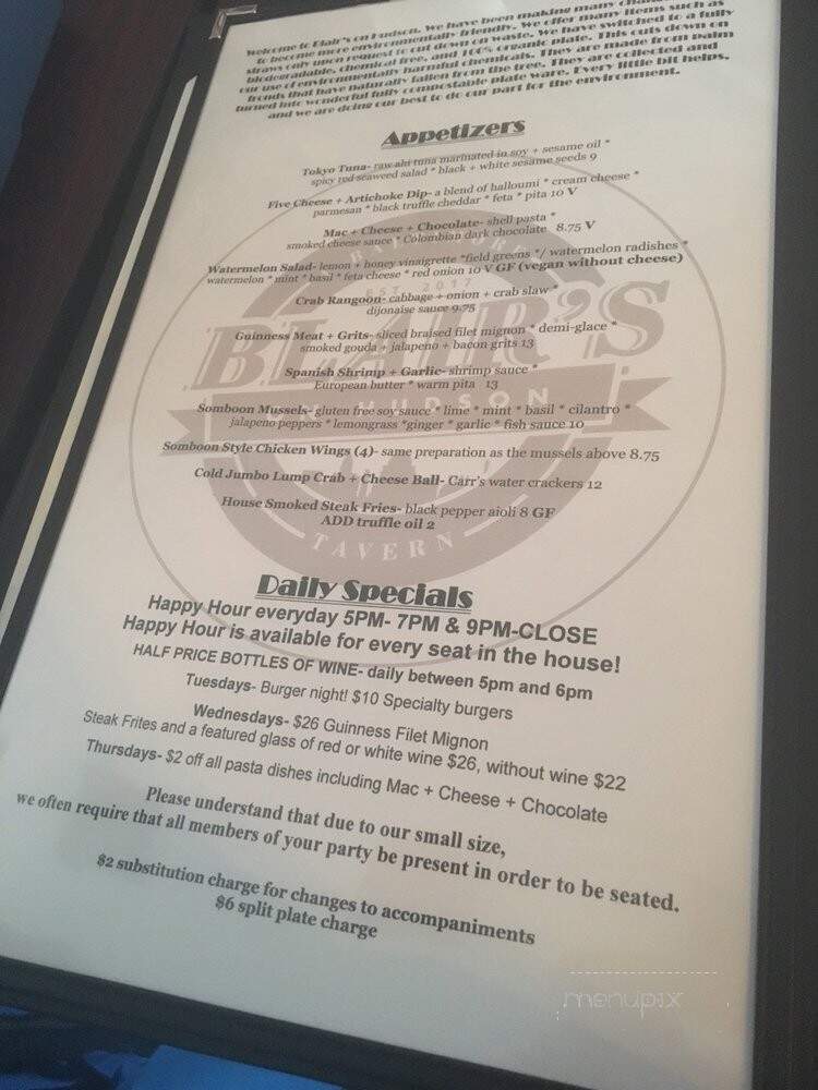Blair's on Hudson - Baltimore, MD menu_pic