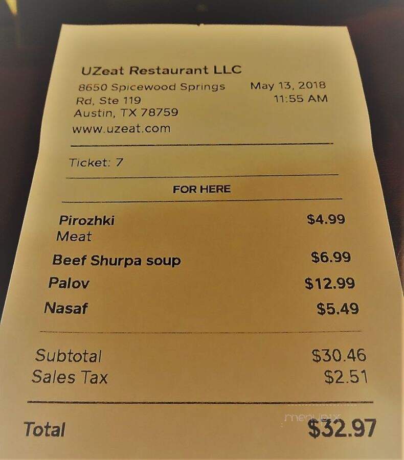 Uzeat Restaurant - Austin, TX menu_pic