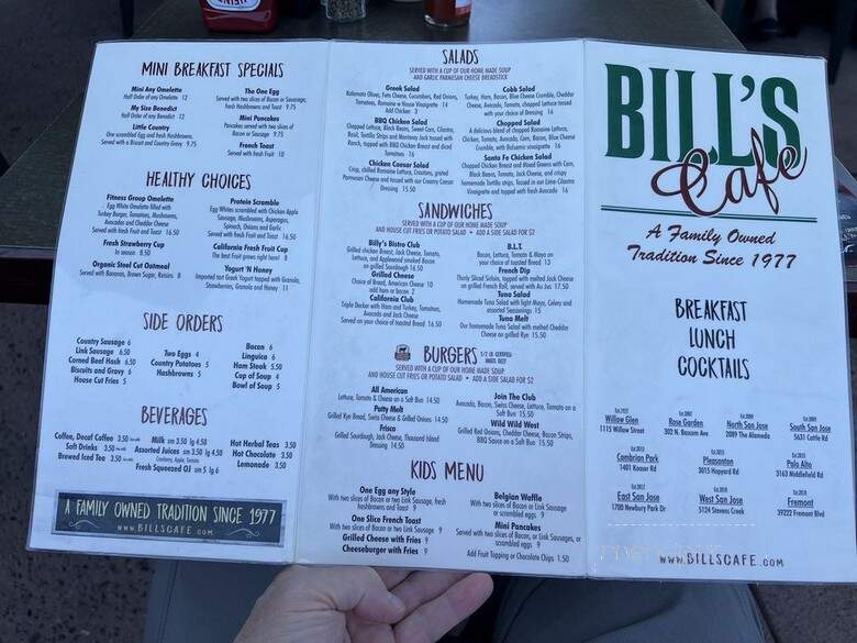 Bill's Cafe - San Jose, CA menu_pic
