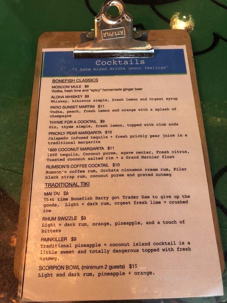 Bonefish Harrys - Beverly, MA menu_pic