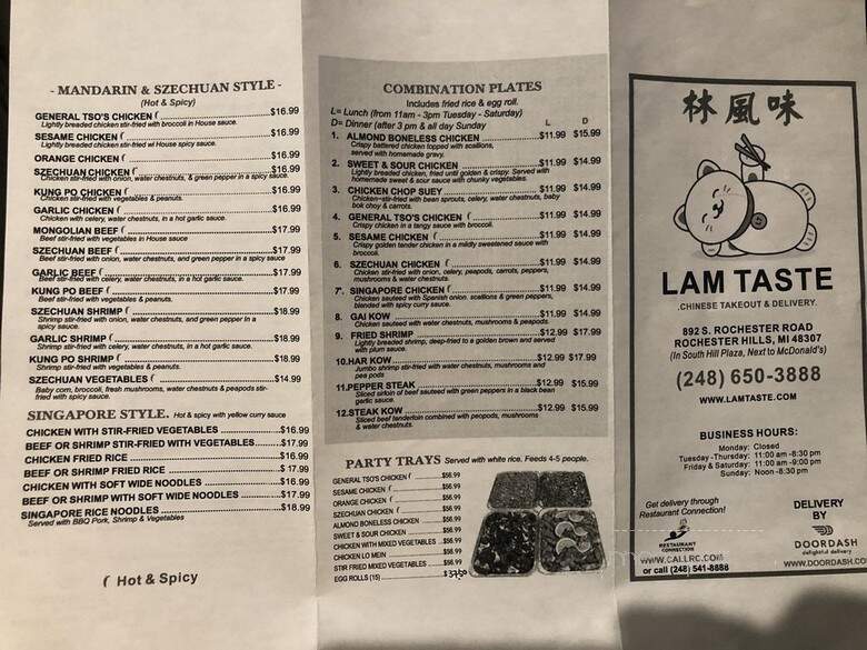 Lam Taste - Rochester Hills, MI menu_pic