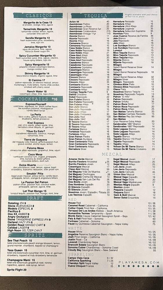 Playa Mesa - Costa Mesa, CA menu_pic