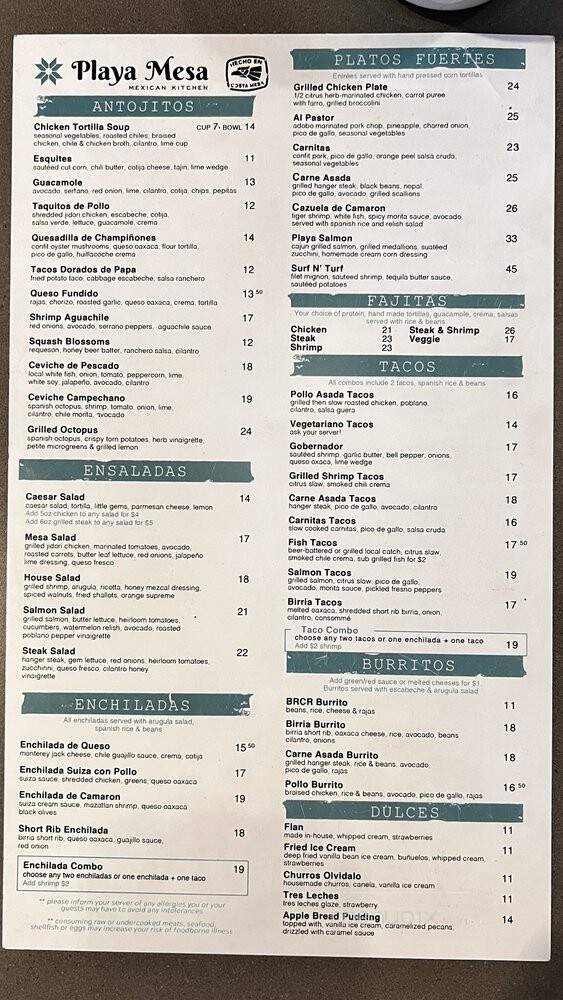 Playa Mesa - Costa Mesa, CA menu_pic